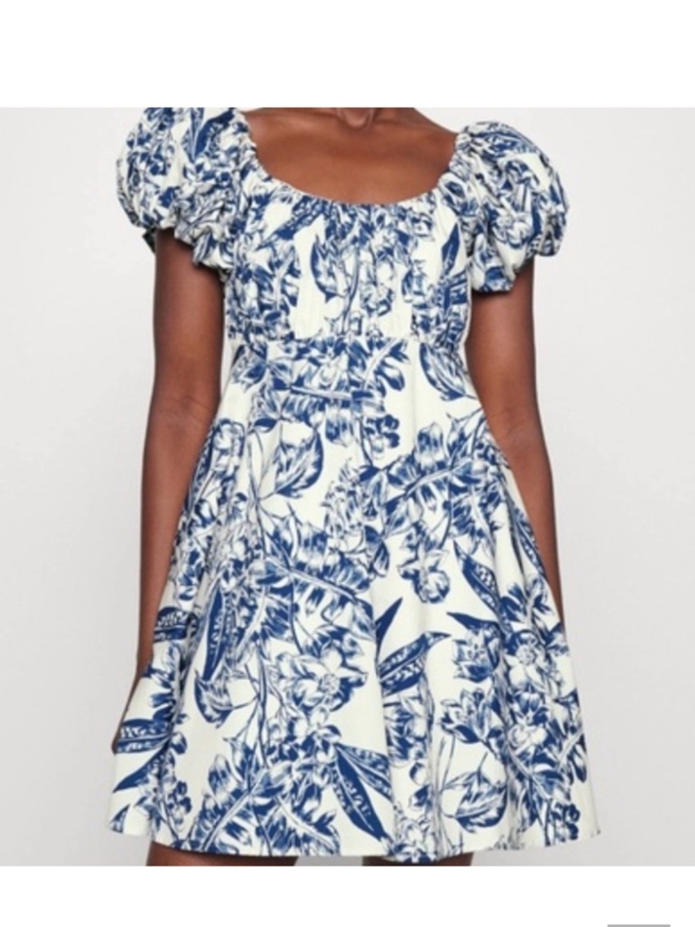 Abercrombie & Fitch Navy Pattern Ruched Puff Sleeve Mini Dress